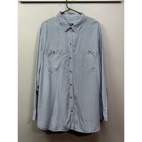 Chaps Shirt Mens 2xl Blue White Pinstripe Button Up Long Sleeve Pocket Casual